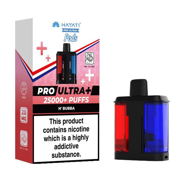 Hayati Pro Ultra Plus 25K Refill Pods h'bubba packaging on a white background - uk vape sales