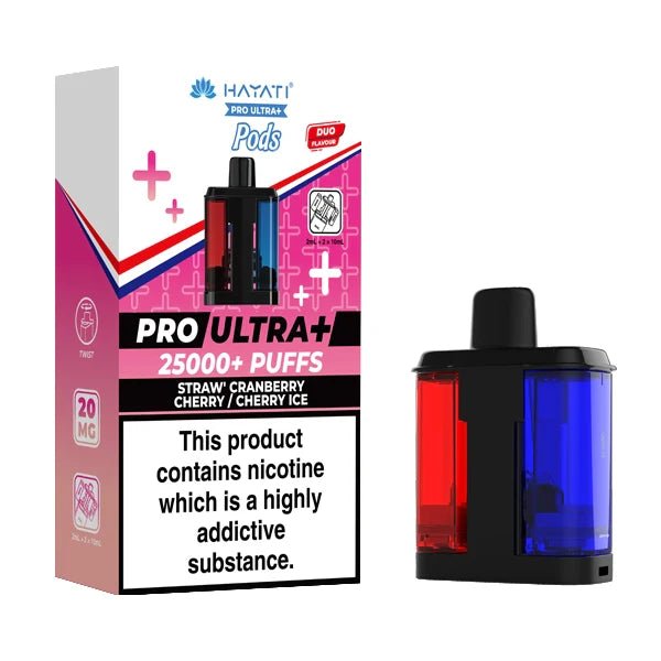 Hayati Pro Ultra Plus 25K Refill Pods straw cranberry cherry cherry ice with packaging on a white background - uk vape sales