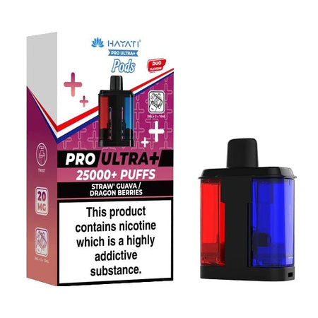 Hayati Pro Ultra Plus 25K Refill Pods straw guava dragon berries with packaging on a white background - uk vape sales
