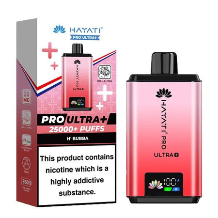 Hayati Pro Ultra Plus 25K Vape Kit h'bubba device and packaging on a white background - uk vape sales