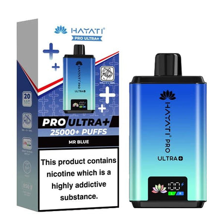 Hayati Pro Ultra Plus 25K Vape Kit mr blue device and packaging on a white background - uk vape sales