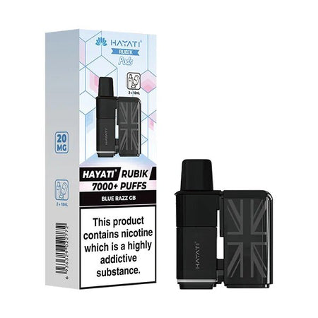 Hayati Rubik 7000 Refill Pods blue razz gb with packaging on a white background - uk vape sales