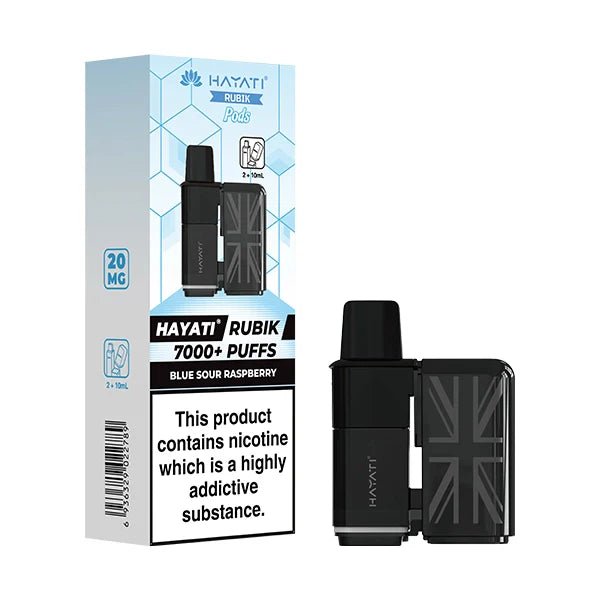 Hayati Rubik 7000 Refill Pods blue sour raspberry with packaging on a white background - uk vape sales