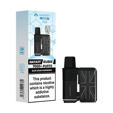 Hayati Rubik 7000 Refill Pods blue sour raspberry with packaging on a white background - uk vape sales
