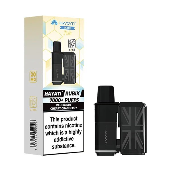 Hayati Rubik 7000 Refill Pods blueberry cherry cranberry with packaging on a white background - uk vape sales