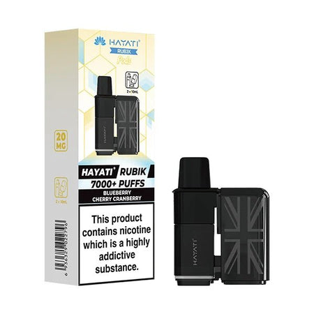Hayati Rubik 7000 Refill Pods blueberry cherry cranberry with packaging on a white background - uk vape sales