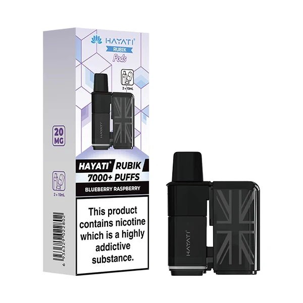 Hayati Rubik 7000 Refill Pods blueberry raspberry with packaging on a white background - uk vape sales