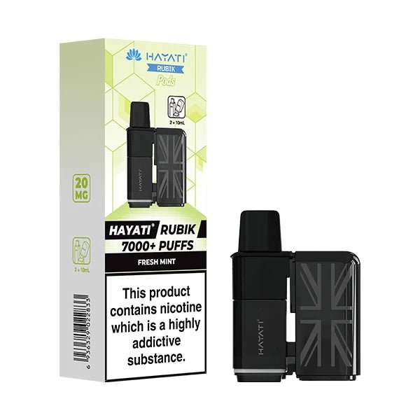 Hayati Rubik 7000 Refill Pods fresh mint with packaging on a white background - uk vape sales