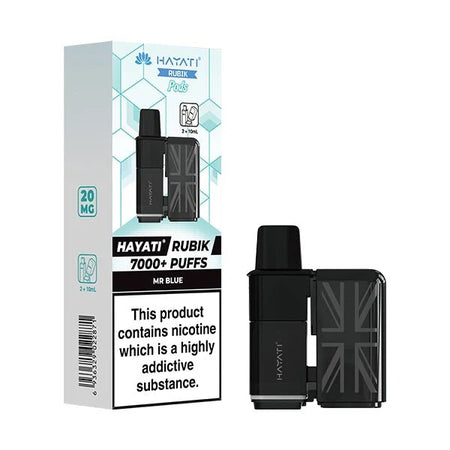 Hayati Rubik 7000 Refill Pods mr blue with packaging on a white background - uk vape sales
