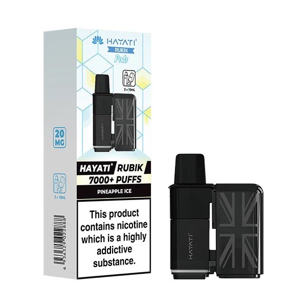 Hayati Rubik 7000 Refill Pods pineapple ice with packaging on a white background - uk vape sales