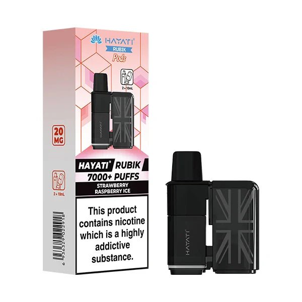 Hayati Rubik 7000 Refill Pods strawberry raspberry ice with packaging on a white background - uk vape sales