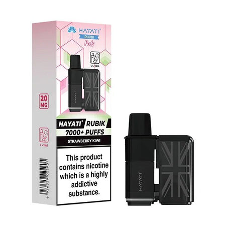 Hayati Rubik 7000 Refill Pods strawberry kiwi with packaging on a white background - uk vape sales