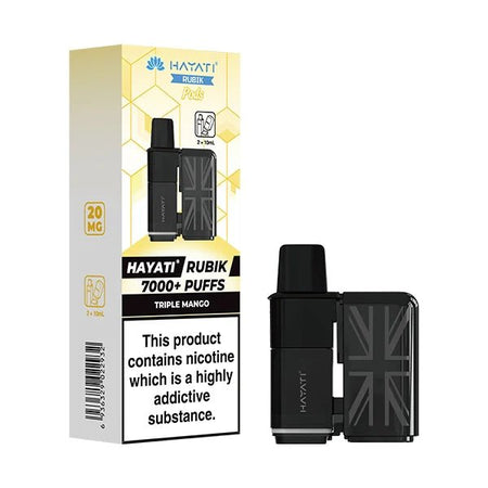 Hayati Rubik 7000 Refill Pods triple mango with packaging on a white background - uk vape sales