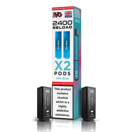 IVG 2400 2-in-1 Reload Pods pro blue with packaging on a white background - uk vape sales