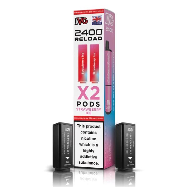 IVG 2400 2-in-1 Reload Pods strawberry ice with packaging on a white background - uk vape sales