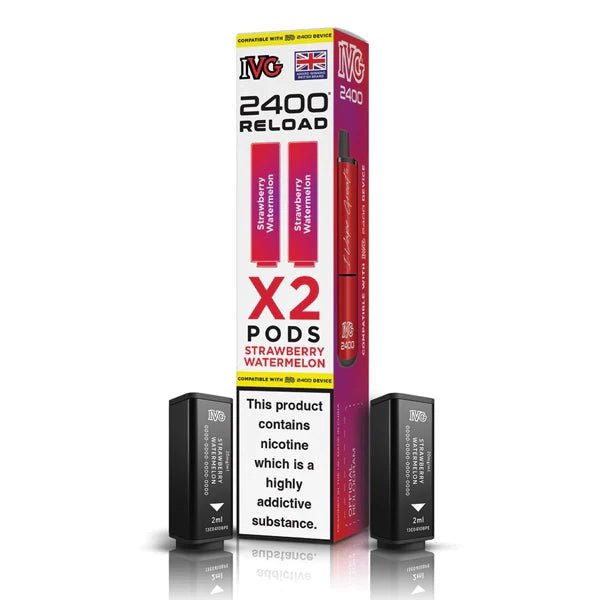 IVG 2400 2-in-1 Reload Pods strawberry watermelon with packaging on a white background - uk vape sales