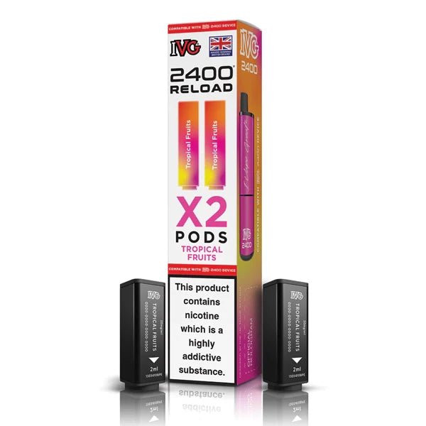 IVG 2400 2-in-1 Reload Pods tropical fruits with packaging on a white background - uk vape sales