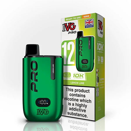 IVG Pro 12 vape kit lemon lime 10mg device and packaging on a white background - uk vape sales