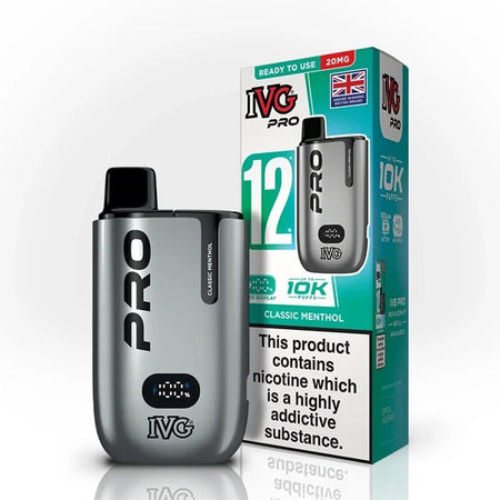 IVG Pro 12 vape kit classic menthol device and packaging on a white background - uk vape sales