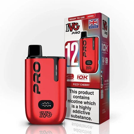 IVG Pro 12 vape kit fizzy cherry device and packaging on a white background - uk vape sales