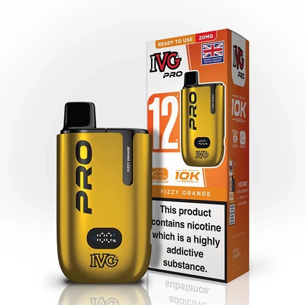 IVG Pro 12 vape kit fizzy orange device and packaging on a white background - uk vape sales