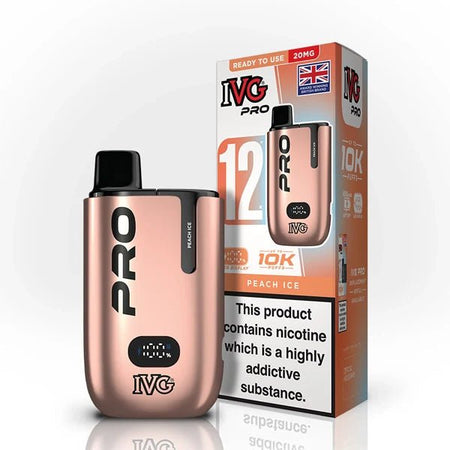IVG Pro 12 vape kit peach ice device and packaging on a white background - uk vape sales