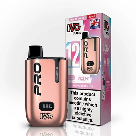 IVG Pro 12 vape kit strawberry ice device and packaging on a white background - uk vape sales