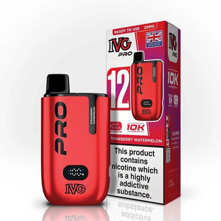 IVG Pro 12 vape kit strawberry watermelon device and packaging on a white background - uk vape sales