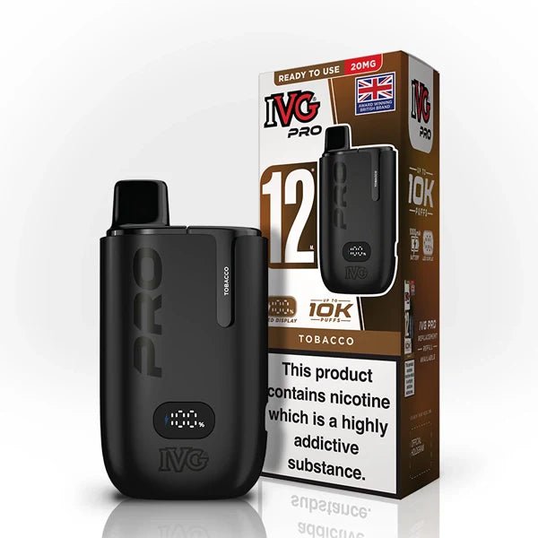 IVG Pro 12 vape kit tobacco device and packaging on a white background - uk vape sales