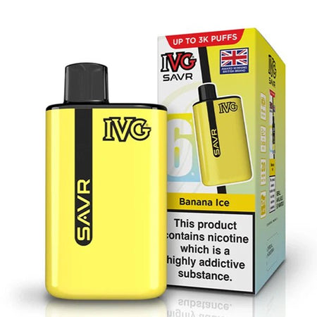 IVG SAVR vape kit banana ice device and packaging on a white background - uk vape sales