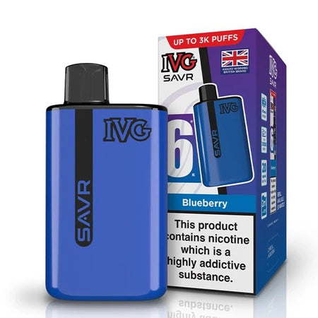IVG SAVR vape kit blueberry device and packaging on a white background - uk vape sales