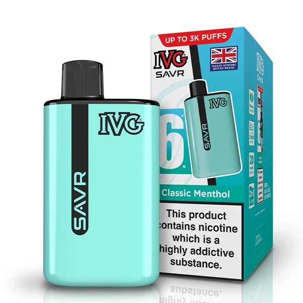 IVG SAVR vape kit classic menthol device and packaging on a white background - uk vape sales