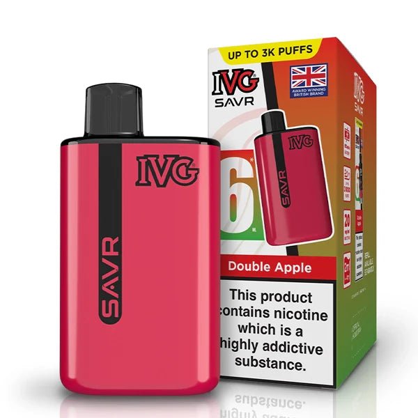 IVG SAVR vape kit double apple device and packaging on a white background - uk vape sales