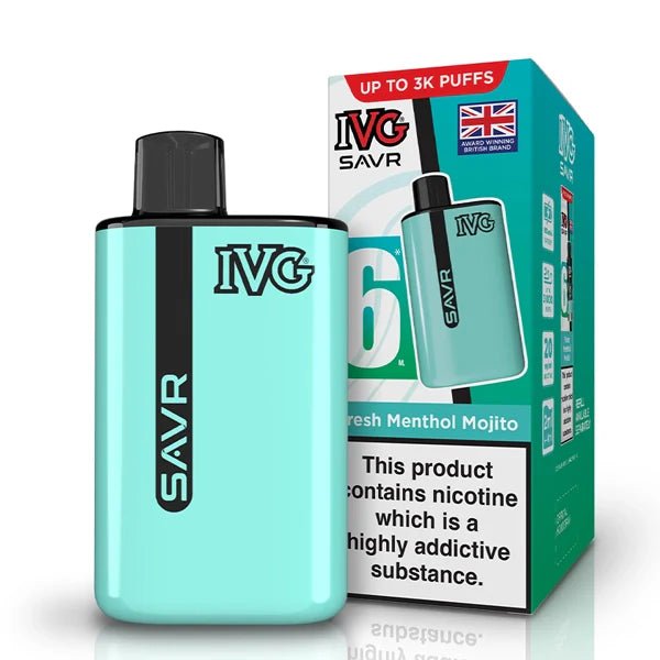 IVG SAVR vape kit fresh menthol mojito device and packaging on a white background - uk vape sales