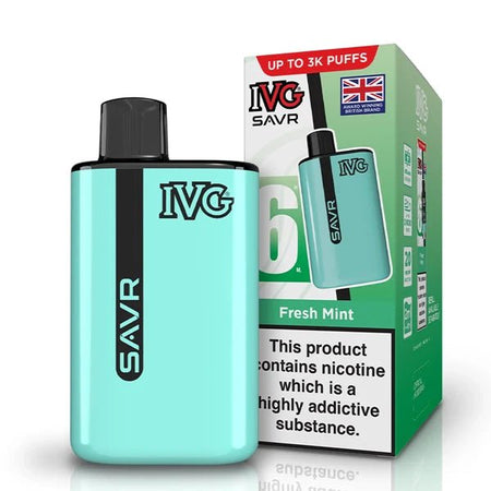 IVG SAVR vape kit fresh mint device and packaging on a white background - uk vape sales