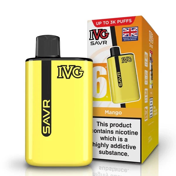 IVG SAVR vape kit mango device and packaging on a white background - uk vape sales