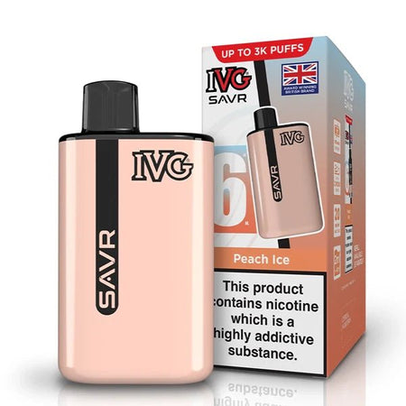 IVG SAVR vape kit peach ice device and packaging on a white background - uk vape sales