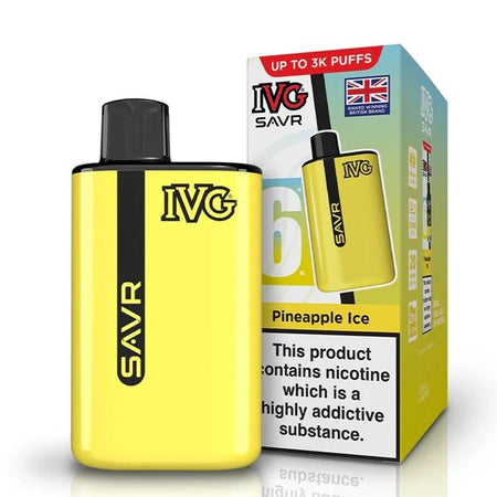 IVG SAVR vape kit pineapple ice device and packaging on a white background - uk vape sales
