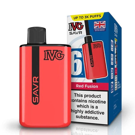 IVG SAVR vape kit red fusion device and packaging on a white background - uk vape sales