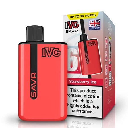 IVG SAVR vape kit strawberry ice device and packaging on a white background - uk vape sales