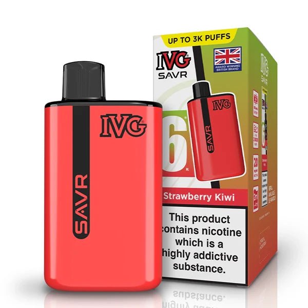 IVG SAVR vape kit strawberry kiwi device and packaging on a white background - uk vape sales