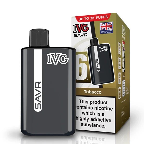IVG SAVR vape kit tobacco device and packaging on a white background - uk vape sales
