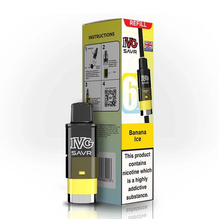 IVG SAVR Refill Pods banana ice with packaging on a white background - uk vape sales