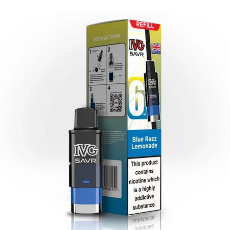 IVG SAVR Refill Pods blue razz lemonade with packaging on a white background - uk vape sales