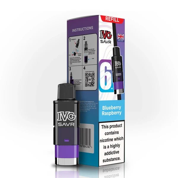 IVG SAVR Refill Pods blueberry raspberry with packaging on a white background - uk vape sales