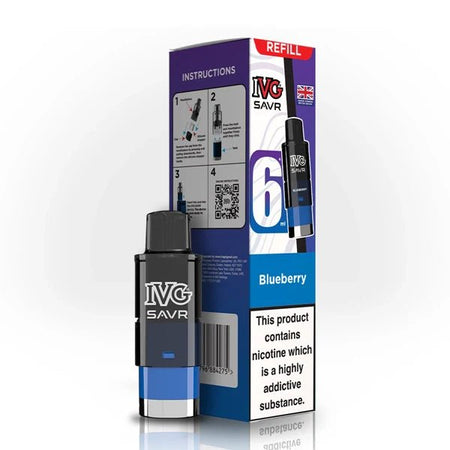 IVG SAVR Refill Pods blueberry with packaging on a white background - uk vape sales