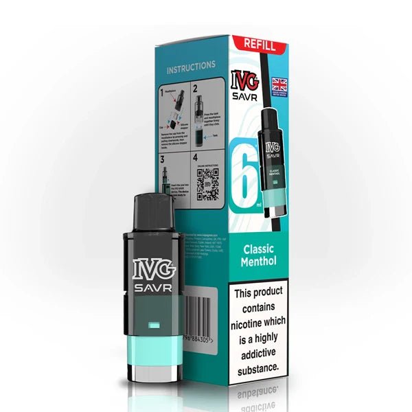 IVG SAVR Refill Pods classic menthol with packaging on a white background - uk vape sales