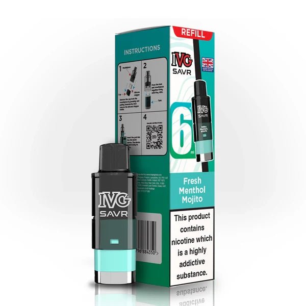 IVG SAVR Refill Pods fresh menthol mojito with packaging on a white background - uk vape sales