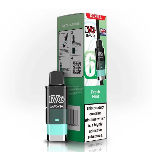 IVG SAVR Refill Pods fresh mint with packaging on a white background - uk vape sales