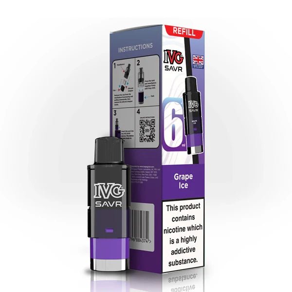 IVG SAVR Refill Pods grape ice with packaging on a white background - uk vape sales